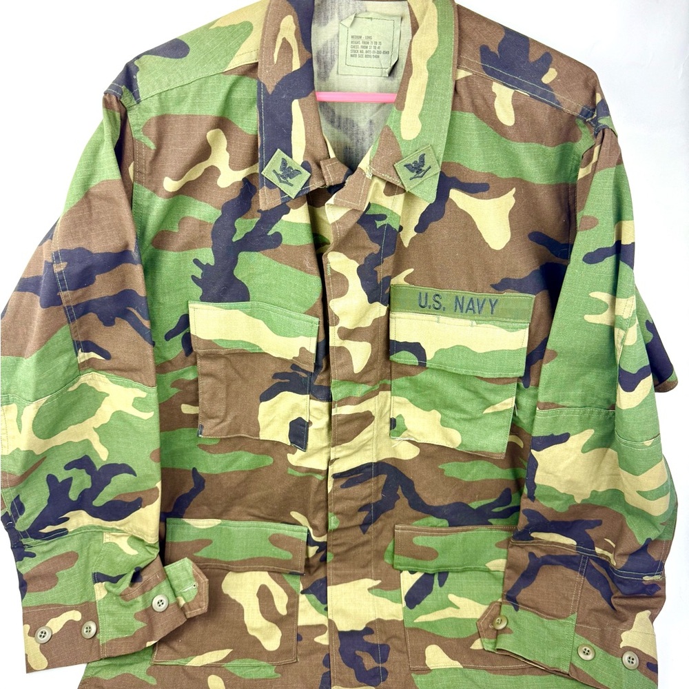 Vintage U.S. Navy Green Woodland Camo Camouflage Combat Coat Medium-Long